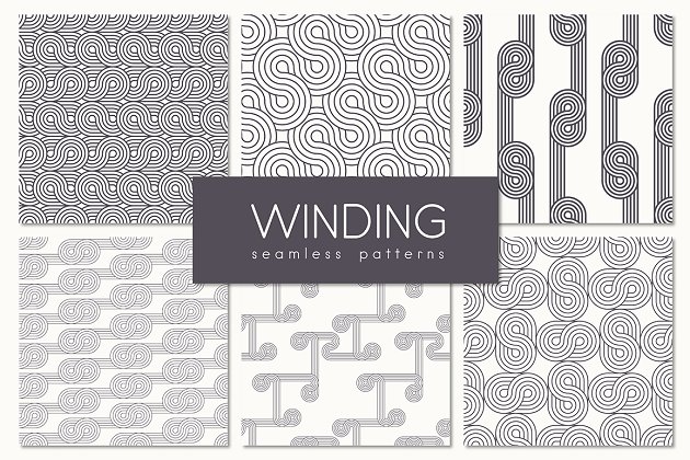 无缝几何背景图案 Winding Seamless Patterns. Set 1