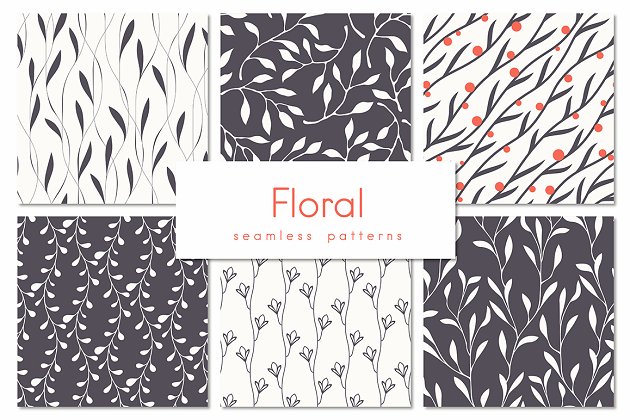 花卉图案无缝背景 Floral Seamless Patterns Set