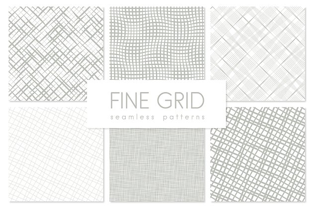 漂亮的格子图形无缝背景纹理素材 Fine Grid. Seamless Patterns Set