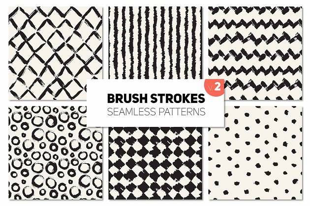 无缝笔刷效果图案背景纹理 Brush Strokes. Seamless Patterns v.2