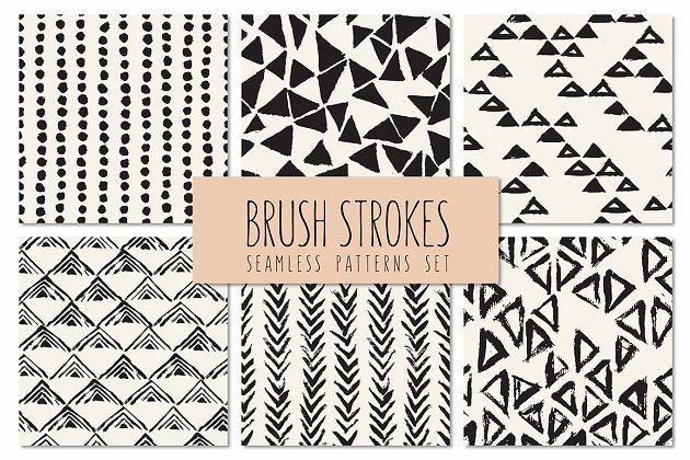 抽象笔刷背景纹理 Brush Strokes. Seamless Patterns v.4