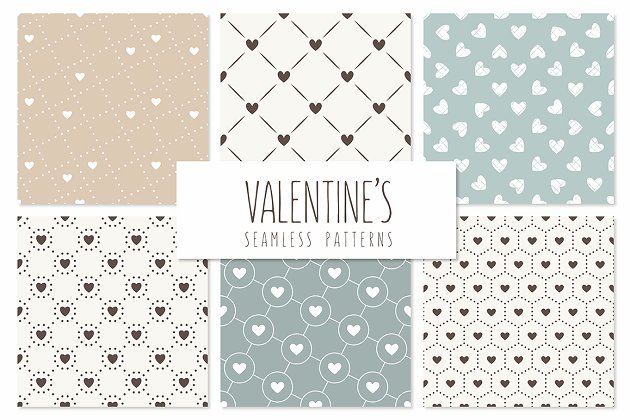 情人节无缝图案纹理 Valentine’s Seamless Patterns Set