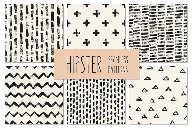 潮人无缝模式背景纹理集1 Hipster Seamless Patterns Set 1