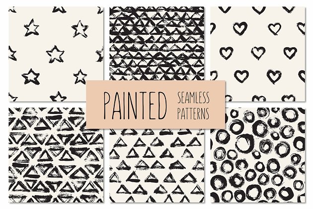 手绘抽象肌理图案集 Painted Seamless Patterns Set 1