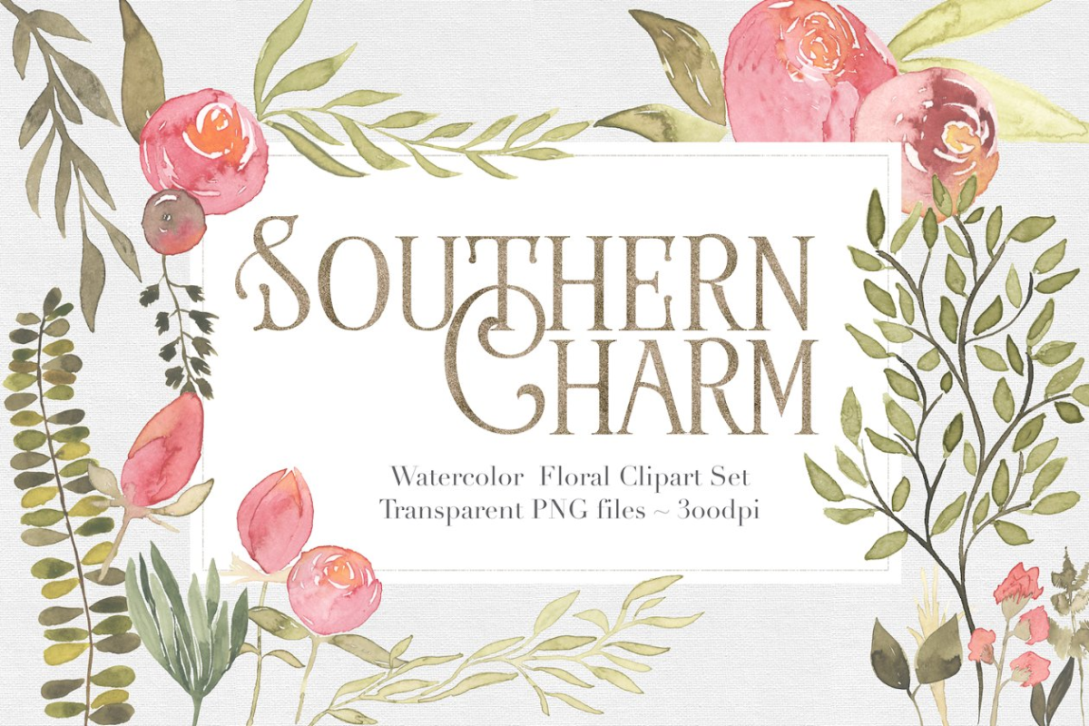 迷人的南方花卉剪贴画集 Southern Charm Floral Clipart Set