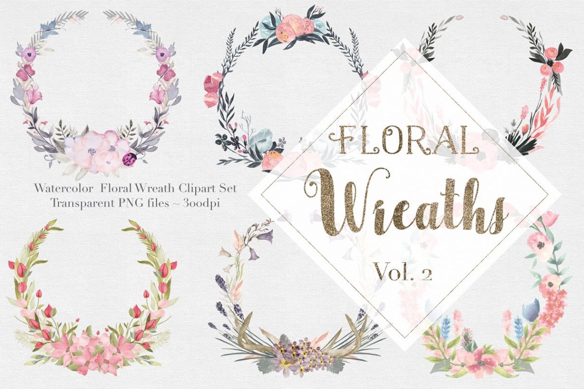 水彩花卉花圈 Watercolor Floral Wreaths Vol.2