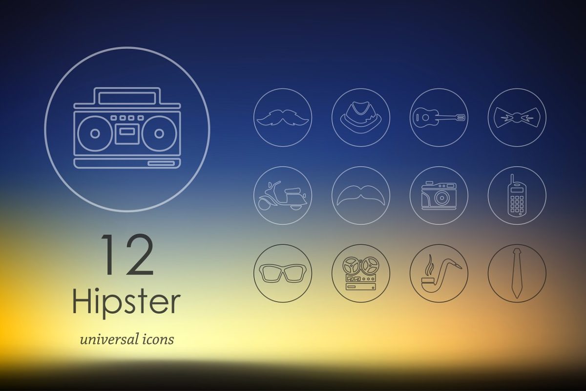 复古元素图标素材 12 hipster line icons