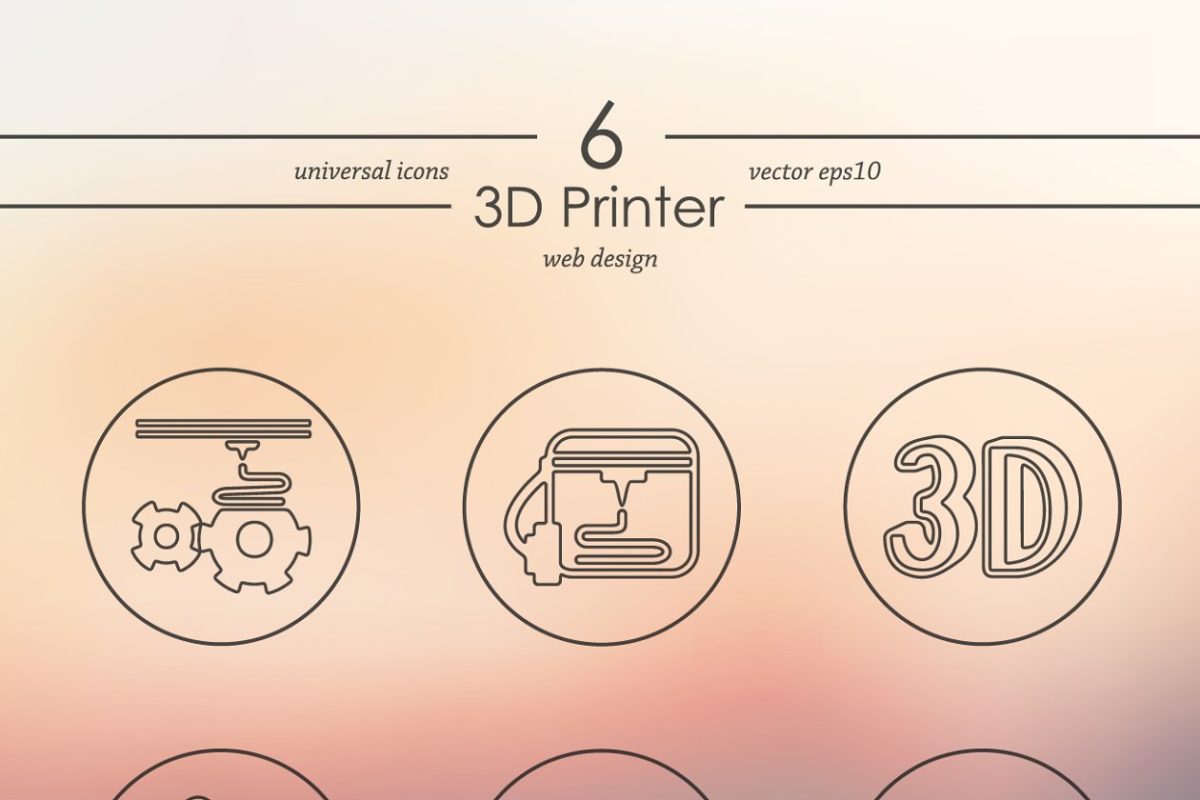 3D打印图标素材 Set of 3D printer icons