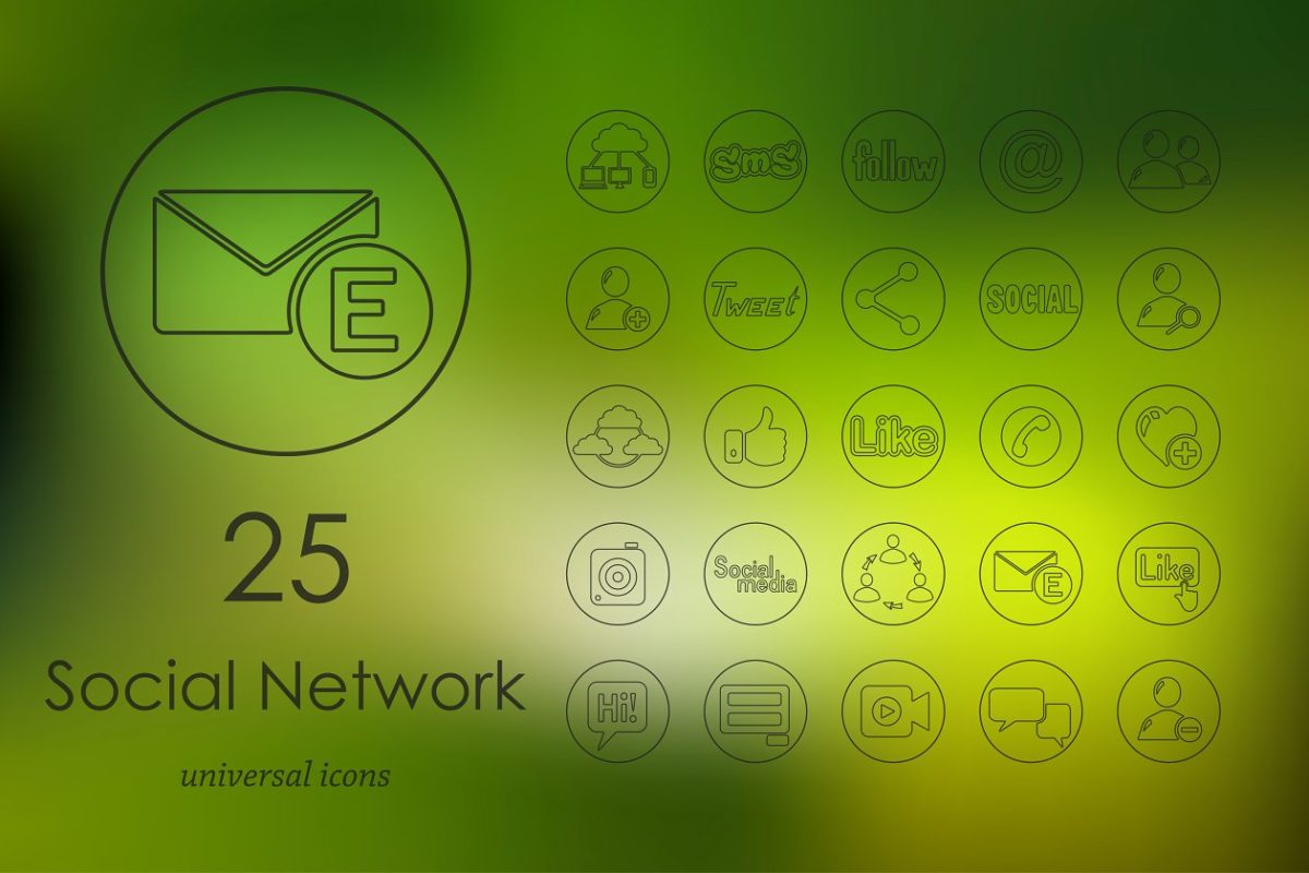 社交图标素材 25 social network line icons