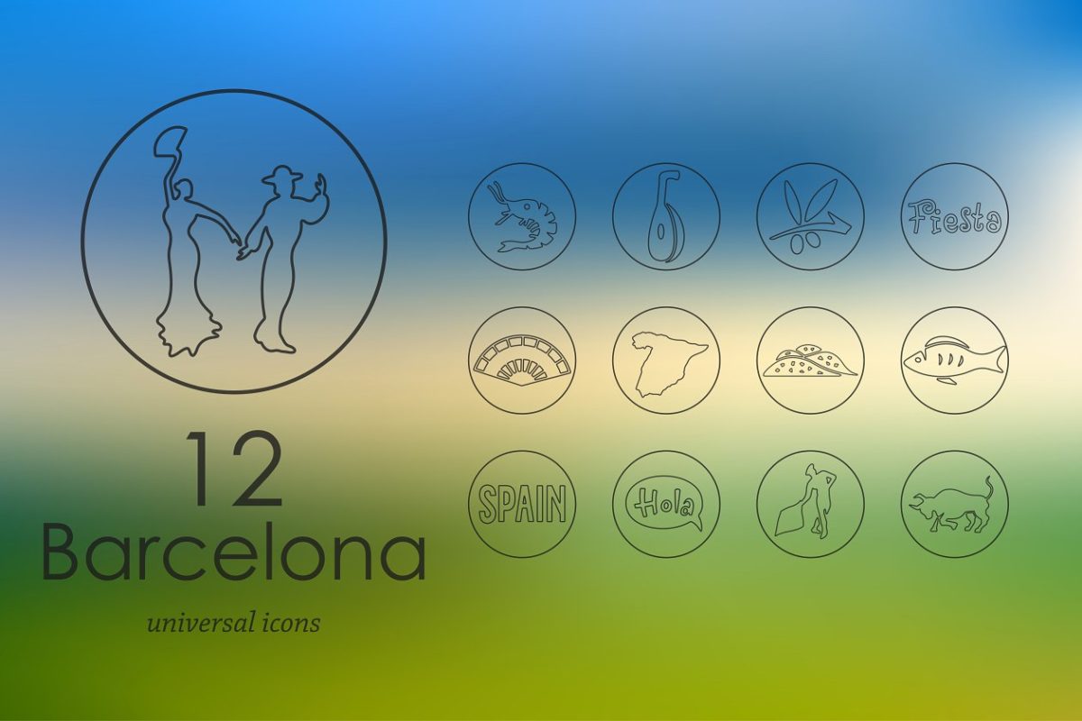 巴塞罗那元素图标 12 Barcelona line icons
