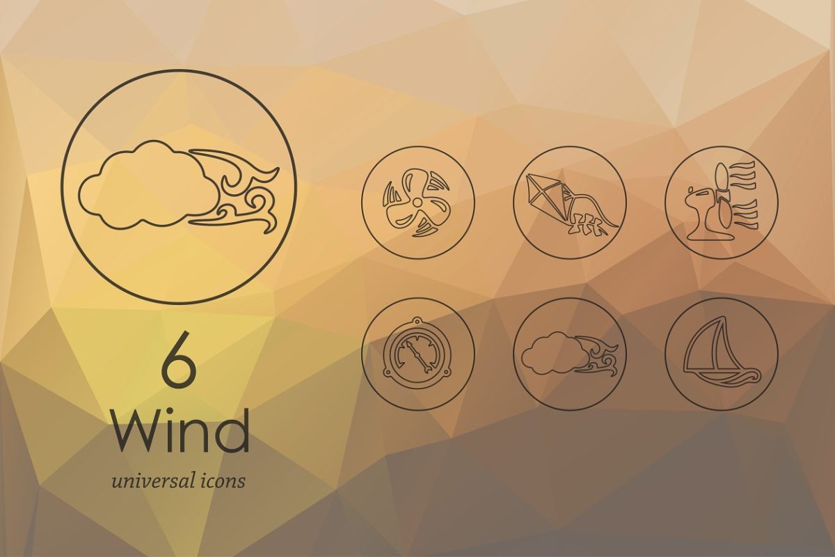 6个关于风的天气图标 6 wind line icons