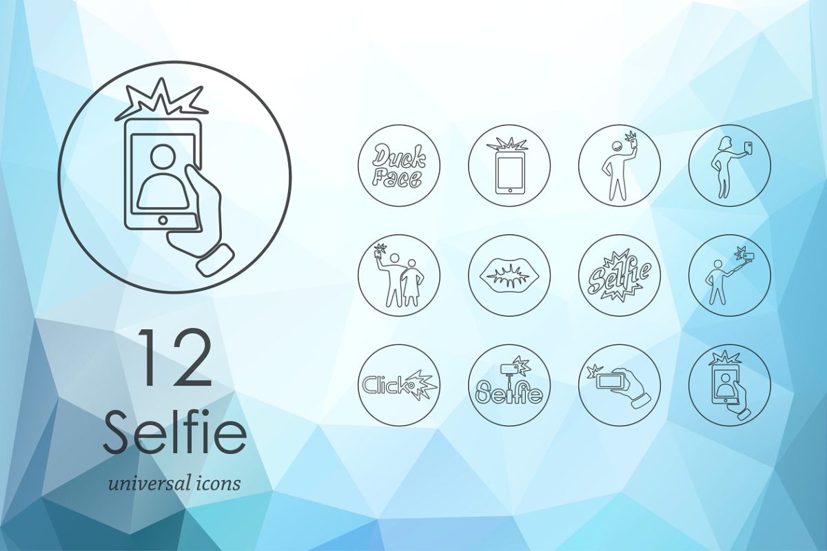 自拍图标素材 Selfie line icons