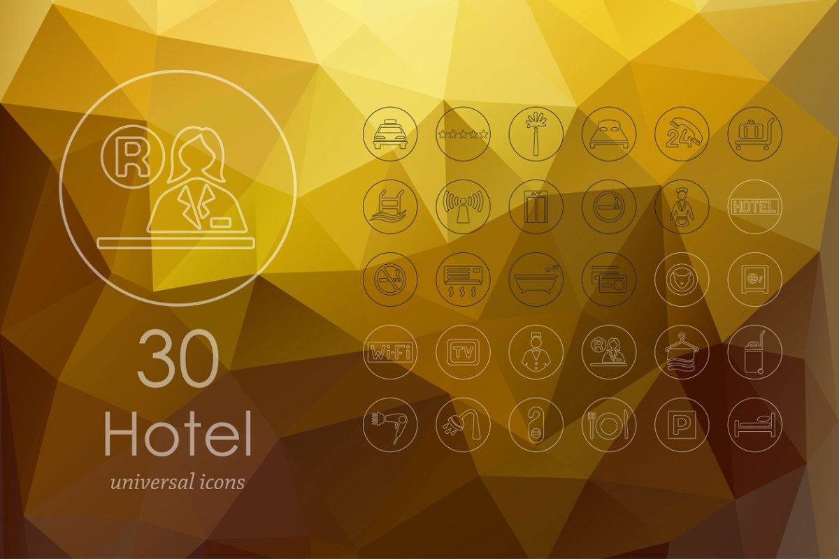 酒店矢量图标素材 30 hotel line icons