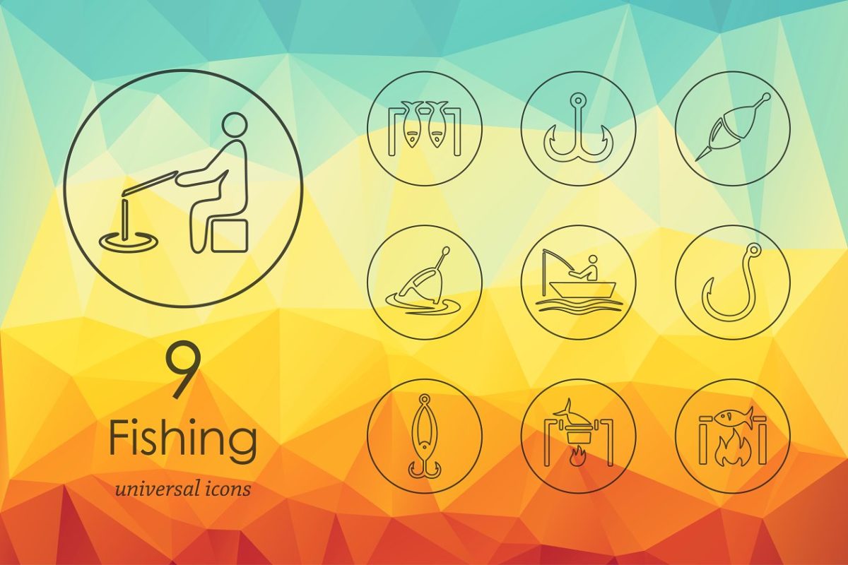 9个钓鱼相关的图标 9 fishing icons