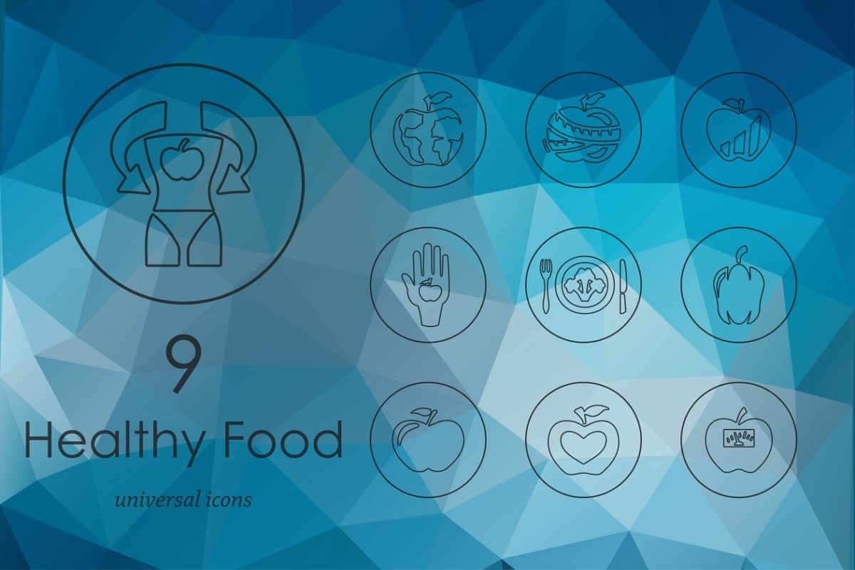 健康的食品图标素材 9 healthy food line icons