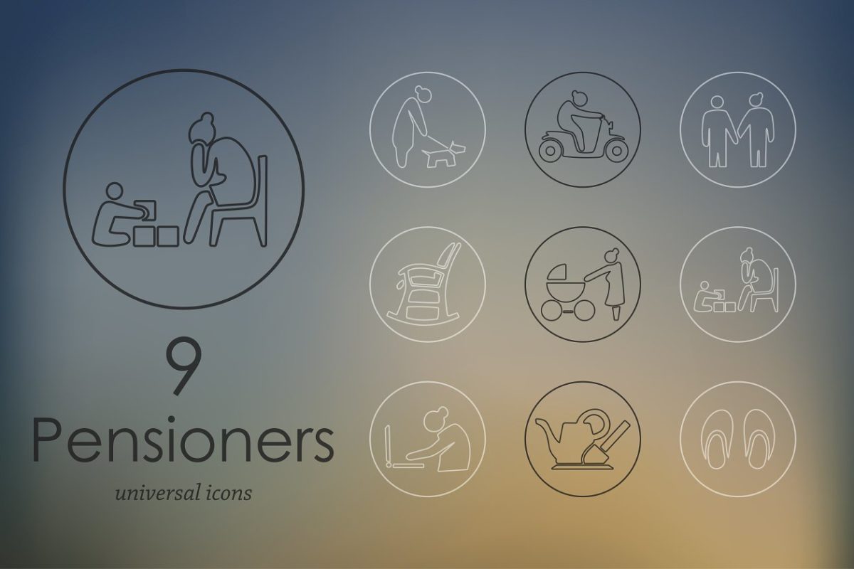 养老金图标素材 9 Pensioners line icons