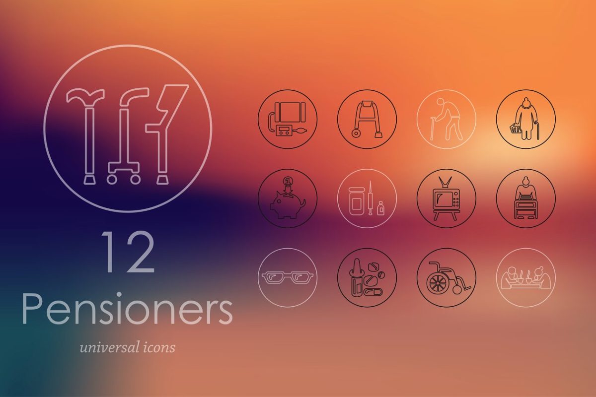 12养老金领取者线图标 12 Pensioners line icons