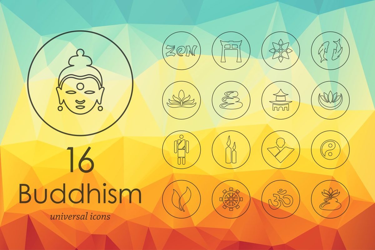 16个佛教相关的图标 16 buddhism line icons