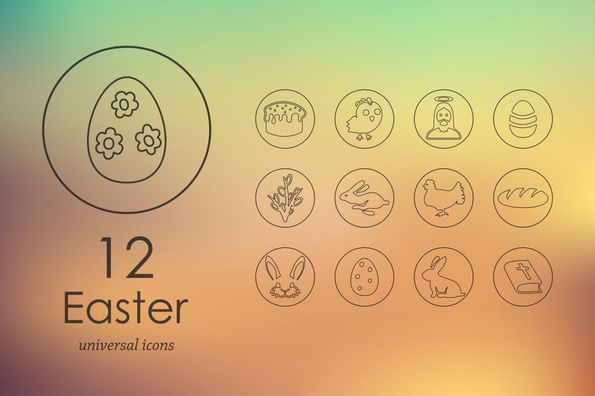 复活节图标素材 12 easter line icons