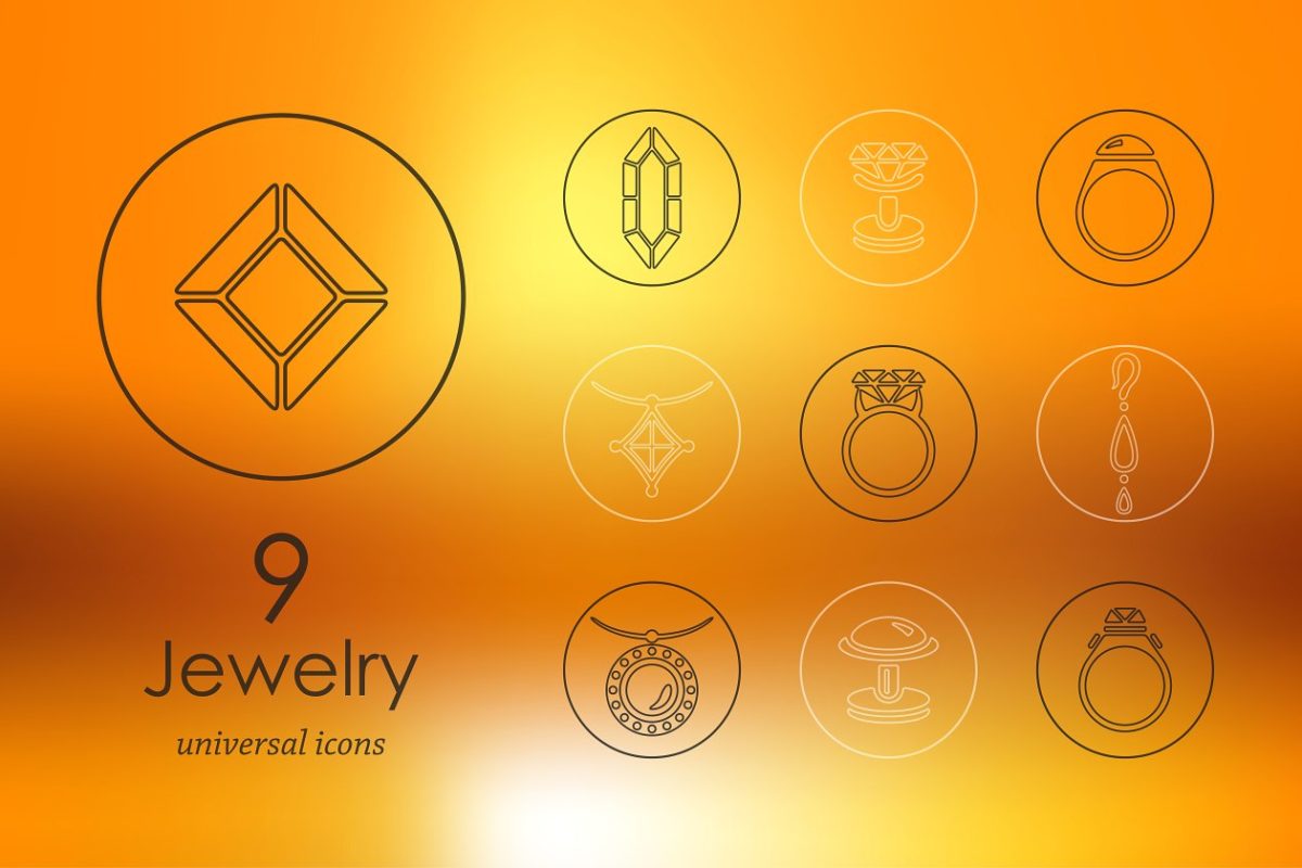 珠宝矢量图标素材 9 jewelry line icons