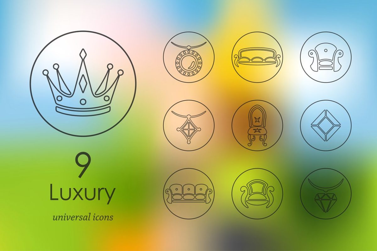 奢华物品图标素材 9 luxury line icons