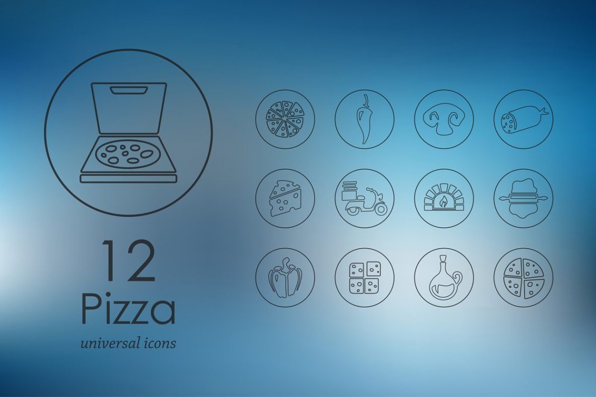 披萨图标素材 12 pizza line icons