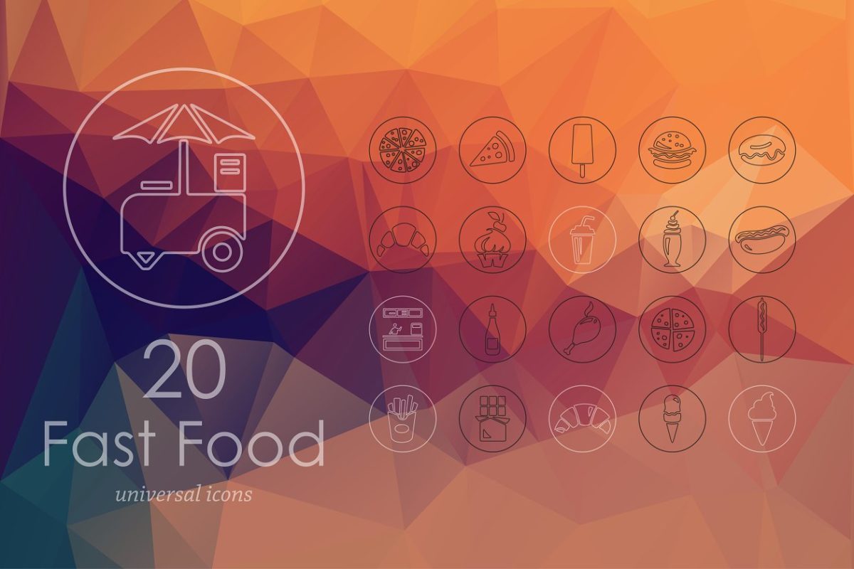 快餐食品图标素材 20 fast food line icons