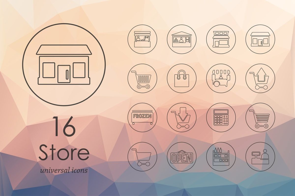 商店图标素材 16 store line icons