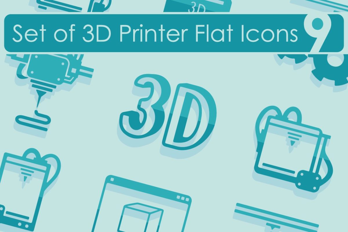 3D打印图标素材 Set of three d printer icons