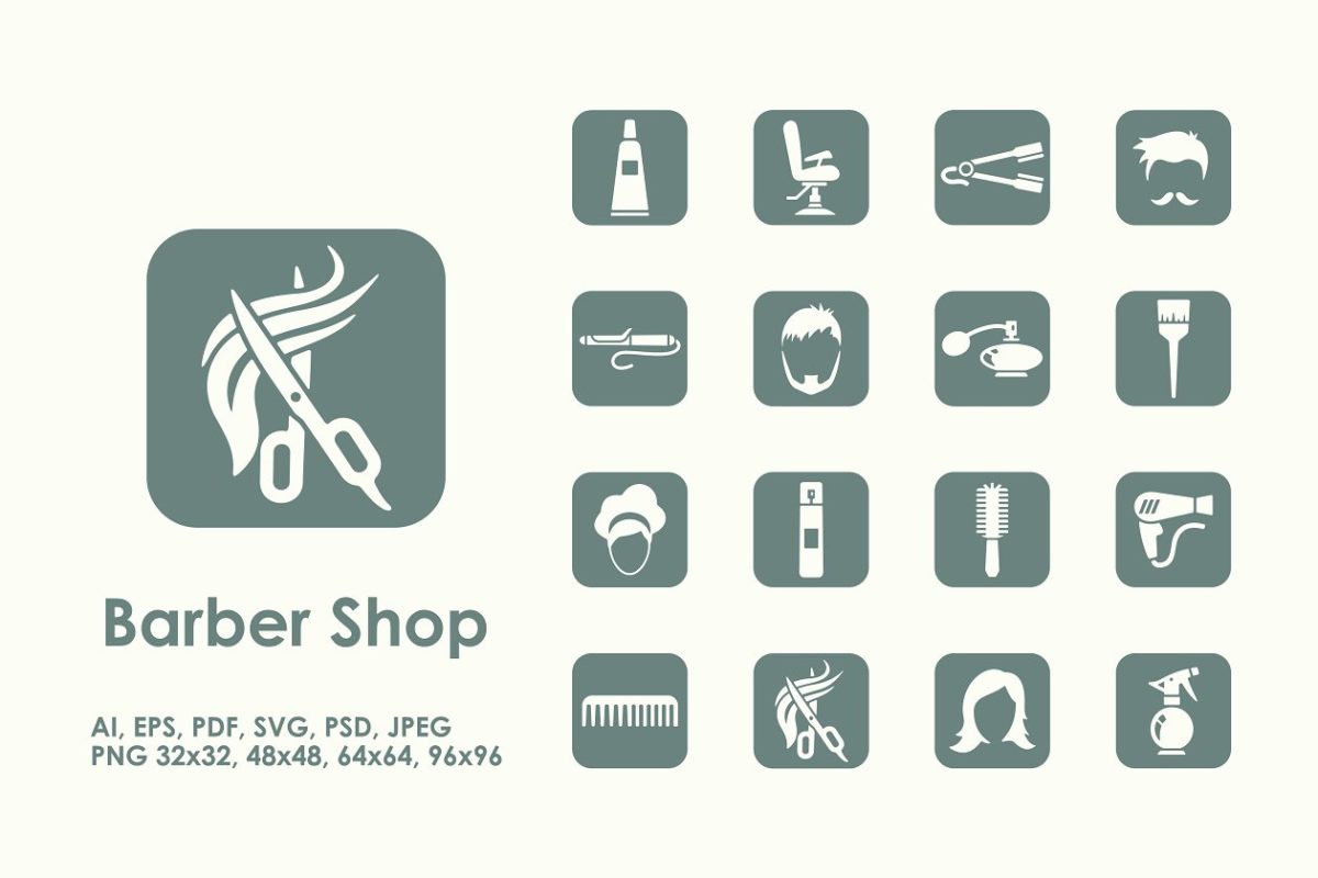 16个理发店图标 16 Barbershop icons