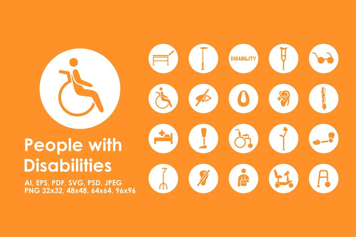 20个有残疾标志的人 20 people with disabilies icons