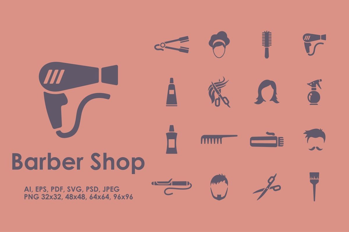 16个理发店主题的图标 16 Barbershop icons