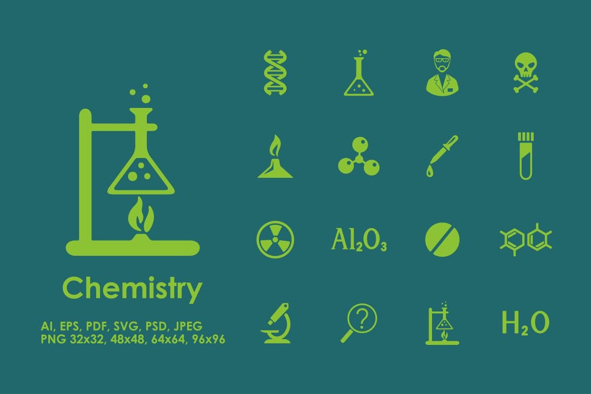 16个化学主题的图标 16 chemistry icons
