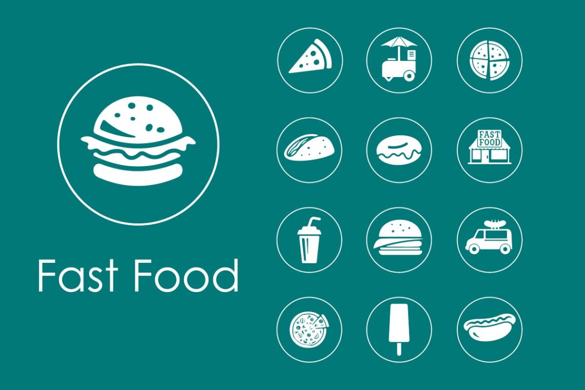 简单的快餐图标素材 Set of fast food simple icons