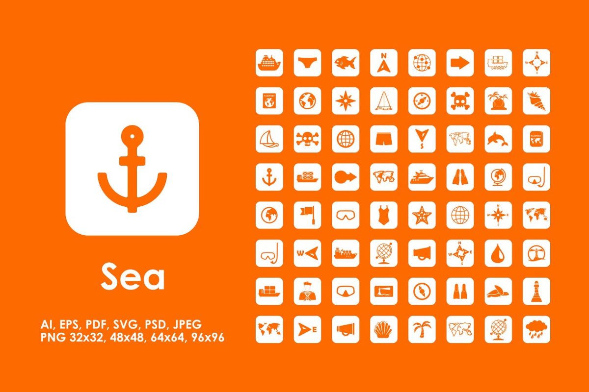 海洋元素矢量图标 64 sea icons