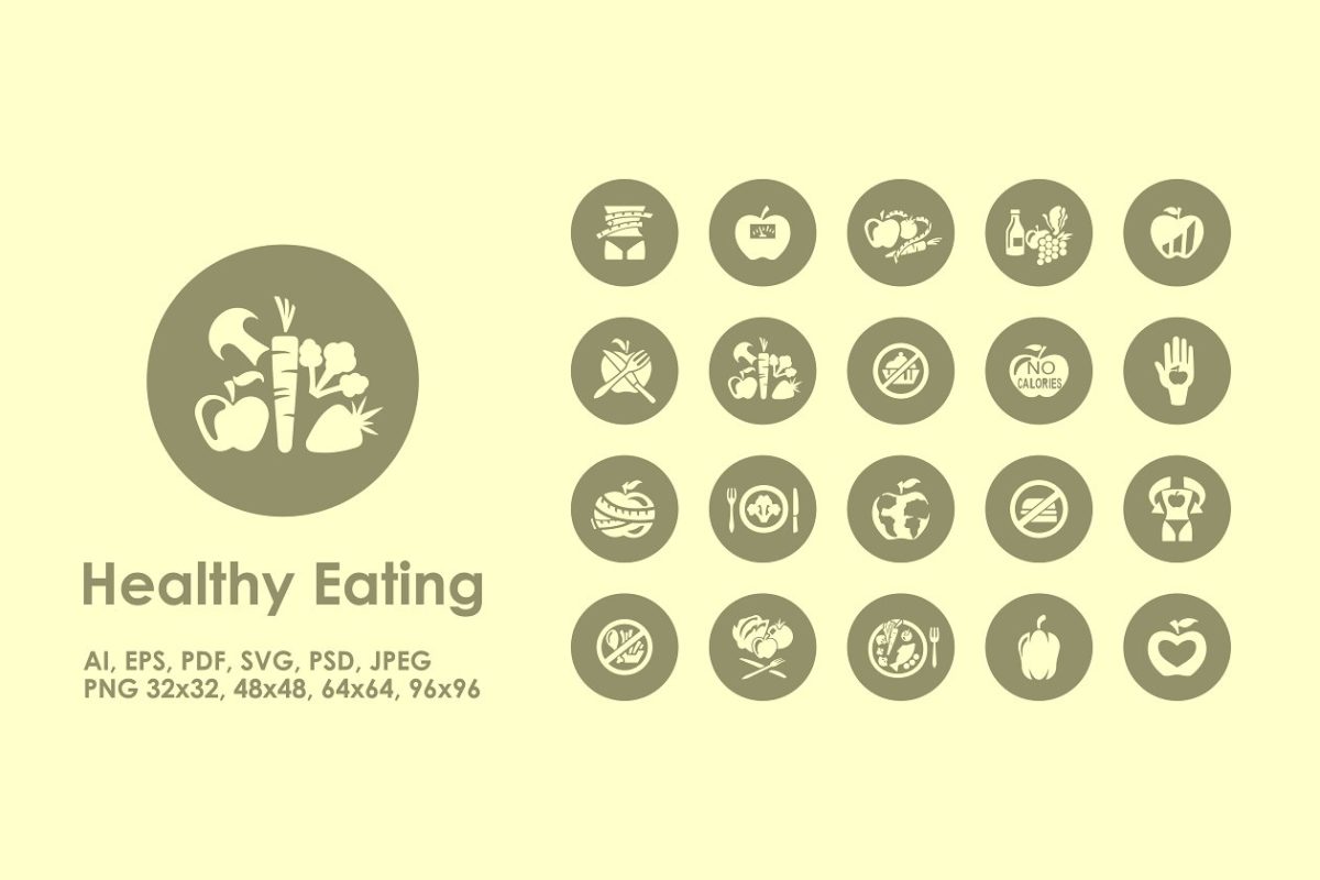 健康美食相关的图标 Healthy Eating simple icons