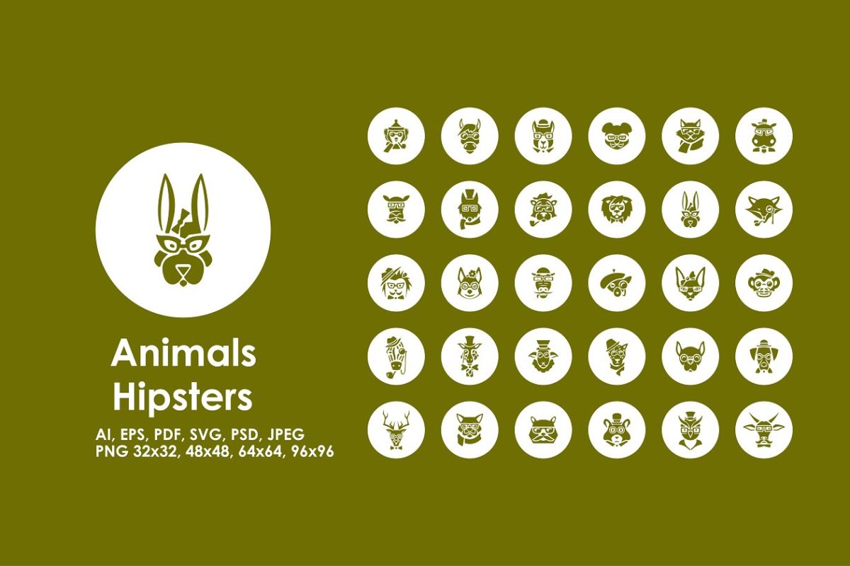 时髦的动物图标素材 Animals Hipsters simple icons