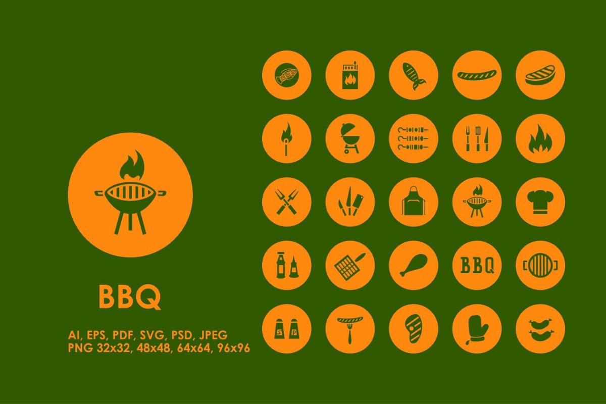 烧烤材料图标 BBQ simple icons