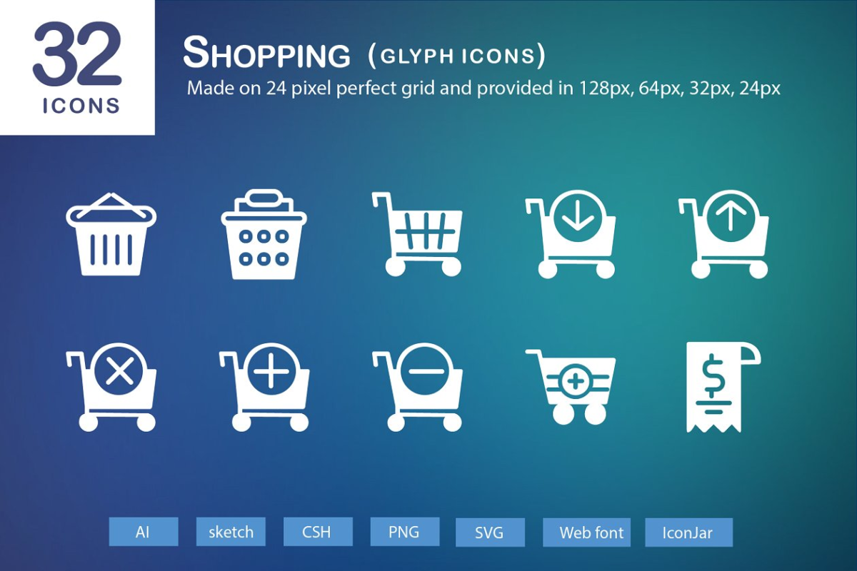 购物车图标素材 32 Shopping Glyph Icons