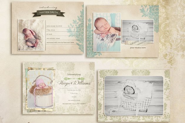 简单的出生卡片背景模板 Simply Birth Announcement Cards