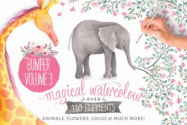 水彩花卉动物 Watercolor animals & flowers vol 3