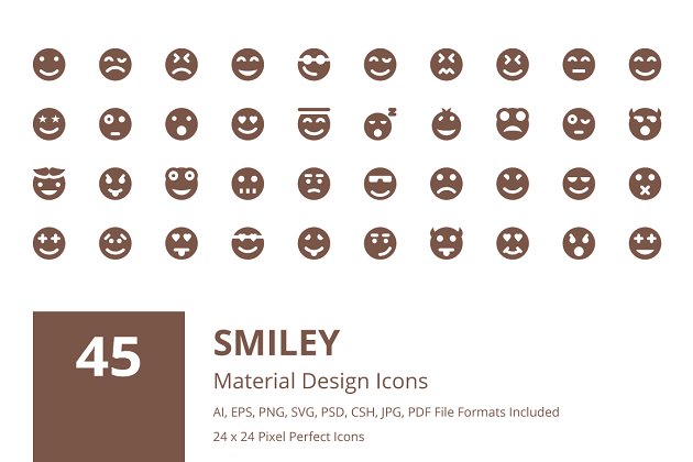 笑脸材料设计图标 45 Smiley Material Design Icons