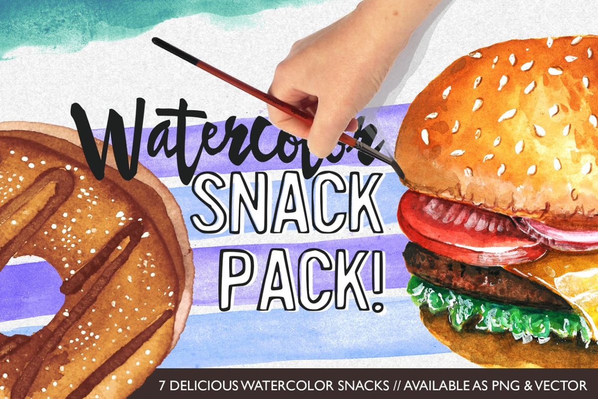 水彩甜点小吃插画 Watercolor Snack Pack