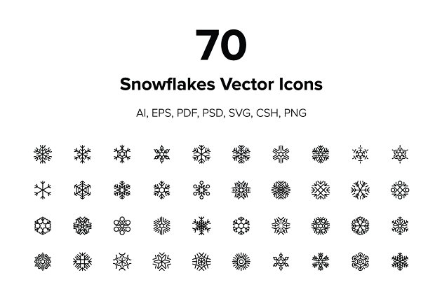 雪花矢量图标 70 Snowflakes Vector Icons