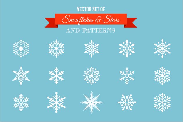 雪花矢量图标 Snowflakes – stars icons & patterns