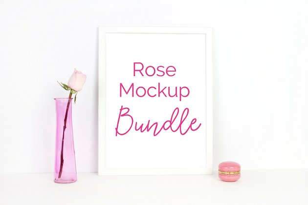 玫瑰粉色画框样机 Rose Mockup Bundle (5 Images)