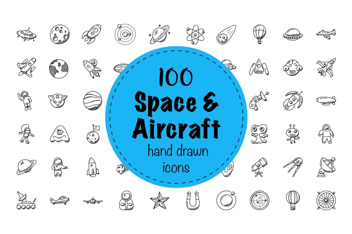 宇宙飞船图标素材 100 Space And Aircrafts Doodle Icons