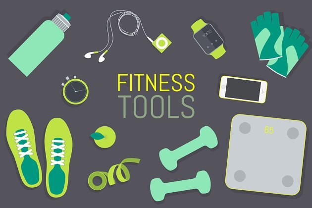 健身器材图标 Set of fitness tools