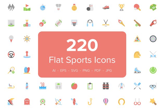 运动图标素材 220 Flat Sports Icons