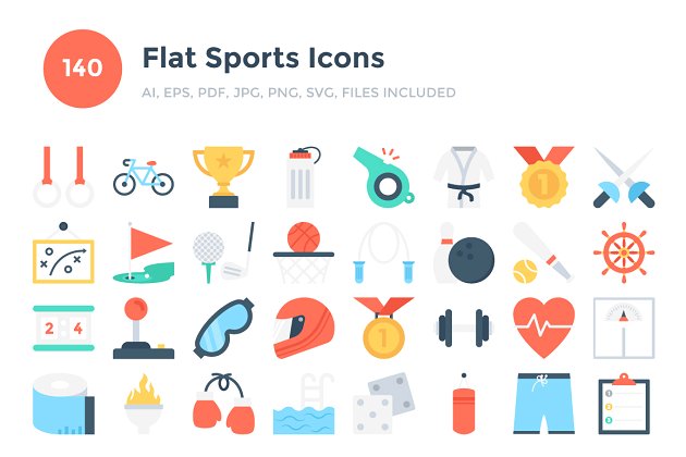 运动矢量图形图标 140 Flat Sports Icons